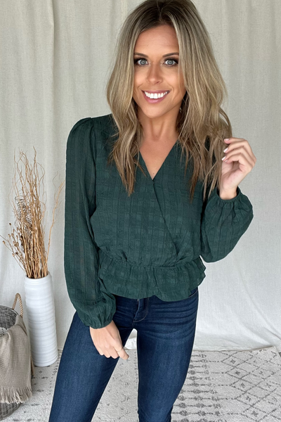 HUNTER GREEN TEXTURED BLOUSE