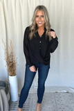 BLACK SURPLICE BUTTON TOP