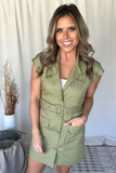 OLIVE BUTTON FRONT MINI DRESS