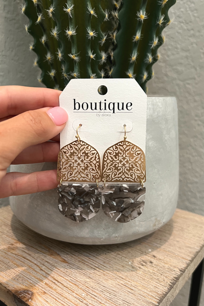 GOLD & GREY ACETATE STATEMENT EARRINGS