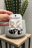 GOLD HOOP DROP EARRING WITH B&W FAN CHARM