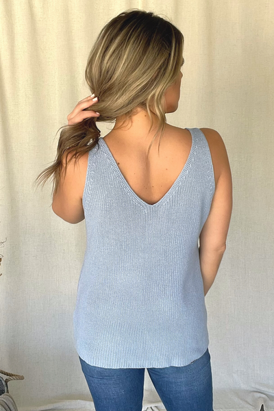 LIGHT BLUE V-NECK KNIT TANK