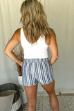 BLUE & WHITE LINEN DRAWSTRING SHORTS