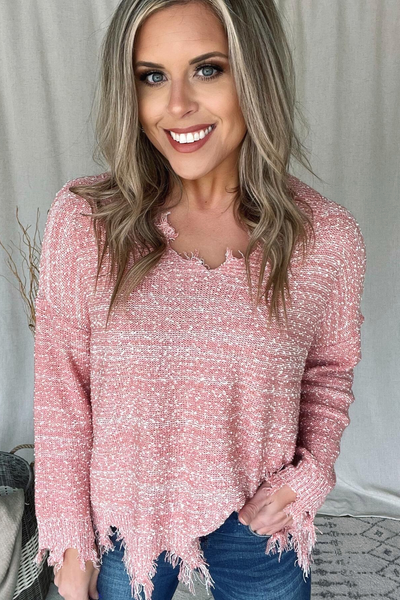 SALMON FRAYED SWEATER