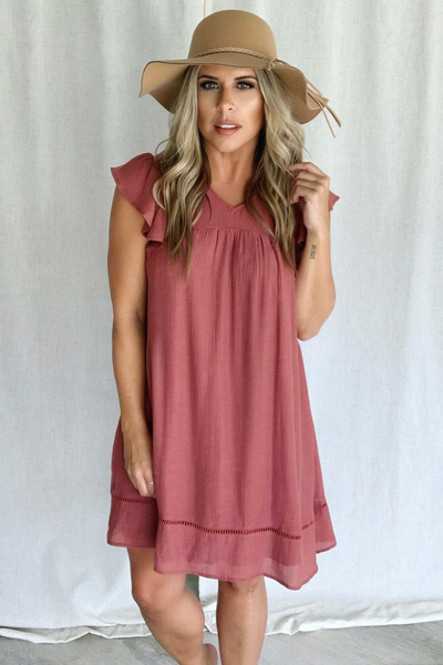 FLUTTER SLEEVE DRESS WITH CROCHET DETAIL