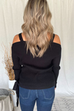 BLACK RIBBED COLD SHOULDER SWEATER