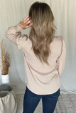 MOCHA GINGHAM TOP WITH RUFFLE SHOULDER
