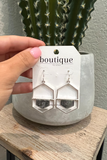 SILVER HEXAGONAL STONE DROP EARRINGS