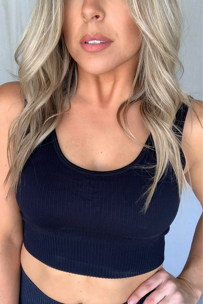 BLACK RIBBED SCOOP BACK BRA