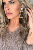 MUSTARD PRINTED RESIN STATEMENT EARRINGS