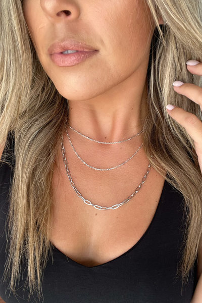 SILVER TRIPLE LAYER CHAIN NECKLACE