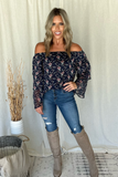 NAVY FLORAL OTS BLOUSE