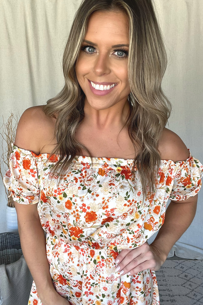 OFF WHITE FLORAL PRINT OTS MAXI DRESS