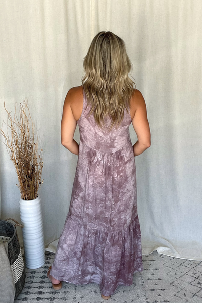MAUVE MOCHA TIE DYE BUTTON MAXI
