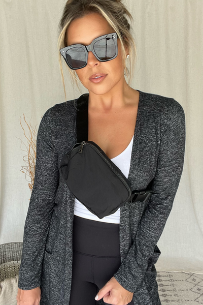 BLACK NYLON CROSSBODY BUM BAG