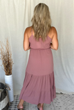 MAUVE TIERED MAXI DRESS WITH TIE BELT
