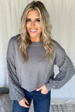 CHARCOAL BUBBLE SLEEVE SWEATER