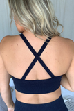 BLACK MINERAL WASH MULTI-RIBBED CROSS BRA