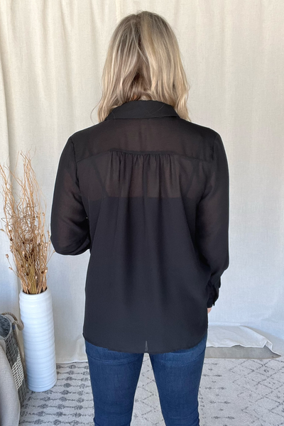 BLACK SURPLICE BUTTON TOP