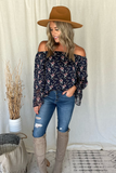 NAVY FLORAL OTS BLOUSE