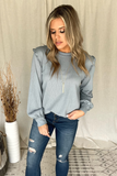 STEEL BLUE RUFFLE SHOULDER TOP