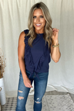 NAVY CROCHET RUFFLE TANK