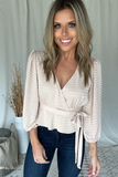 CHAMPAGNE TIE PEPLUM BLOUSE