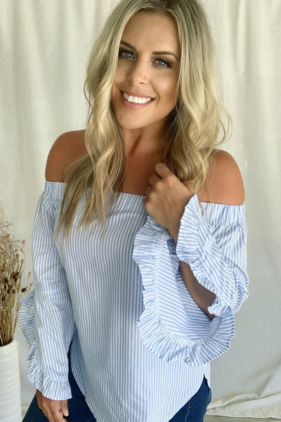 BLUE & WHITE STRIPED OTS BLOUSE