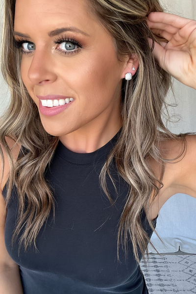 TWO TONE SQUARE PAVE CZ STUDS