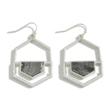 SILVER HEXAGONAL STONE DROP EARRINGS