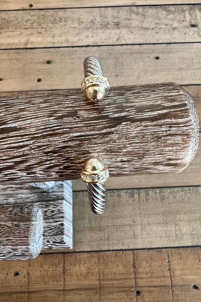 SILVER CABLE CUFF BRACELET WITH GOLD & CZ LARGE