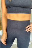 BLACK MINERAL WASH MULTI-RIBBED HIGH WAISTED LEGGING