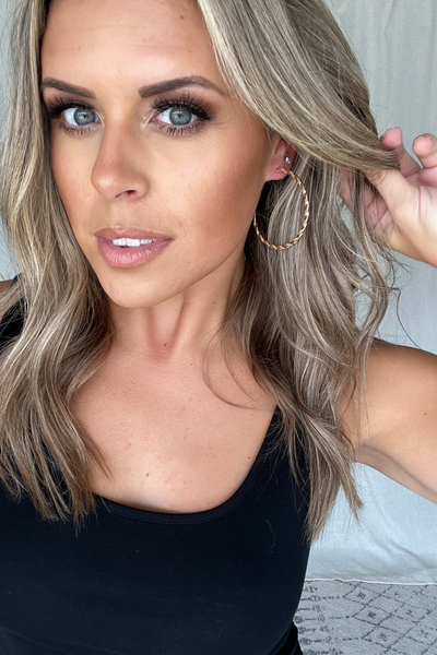 GOLD TEXTURED TWIST HOOP EARRING 2"