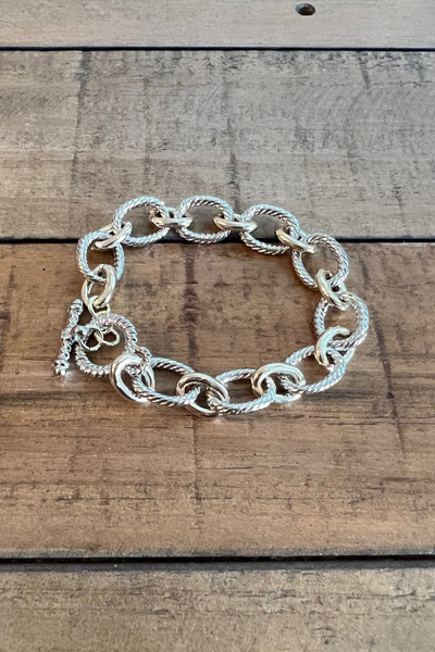 SILVER & GOLD TWO TONE LINK BRACELET WITH TOGGLE CLASP