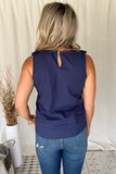 NAVY CROCHET RUFFLE TANK