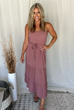 MAUVE TIERED MAXI DRESS WITH TIE BELT
