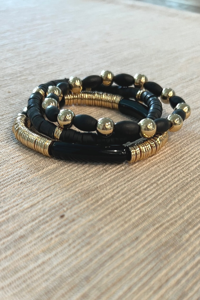 BLACK & GOLD BEADED BRACELETS