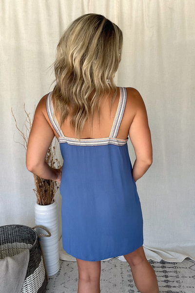 DENIM BLUE SLEEVELESS RIBBON DRESS
