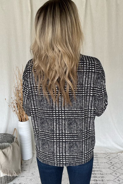 BLACK & WHITE GLEN PLAID PATTERN BLOUSE