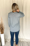 STEEL BLUE RUFFLE SHOULDER TOP