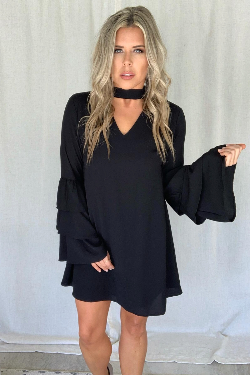 Black dress with clearance choker collar