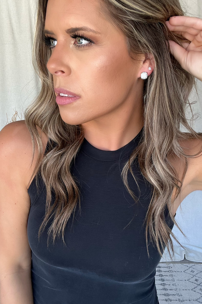 TWO TONE SQUARE PAVE CZ STUDS