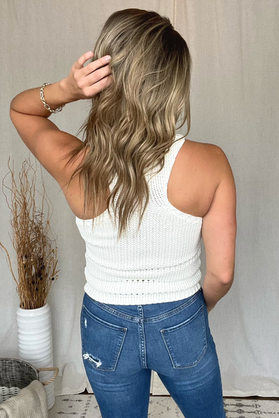 OFF WHITE CROCHET HALTER TANK