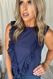 NAVY CROCHET RUFFLE TANK