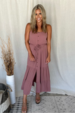 MAUVE TIERED MAXI DRESS WITH TIE BELT