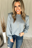 STEEL BLUE RUFFLE SHOULDER TOP