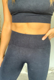 BLACK MINERAL WASH MULTI-RIBBED CROSS BRA