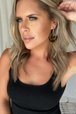 GOLD HOOP DROP EARRING WITH LEOPARD FAN CHARM