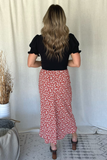 BRICK RED FLORAL MIDI SKIRT