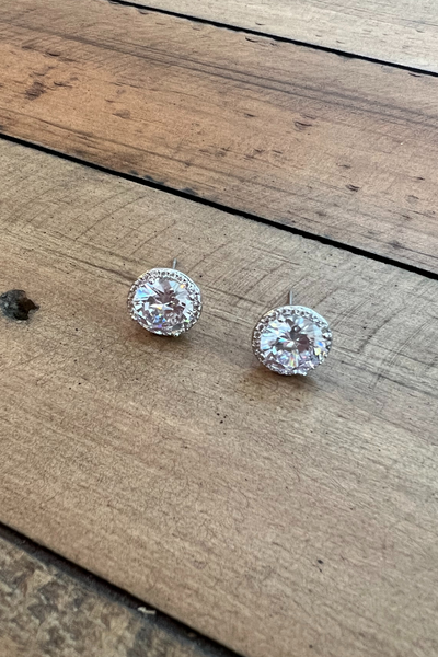 SILVER ROUND CZ STUDS